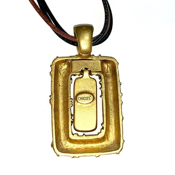 CHICO’S ShorterPendant Necklace, Brown & Black Cords, Gold-tone - Picture 8 of 9